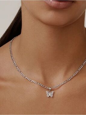 Twenty Compass Muse Necklace Silver - Figaro & Charm Set-Unisex